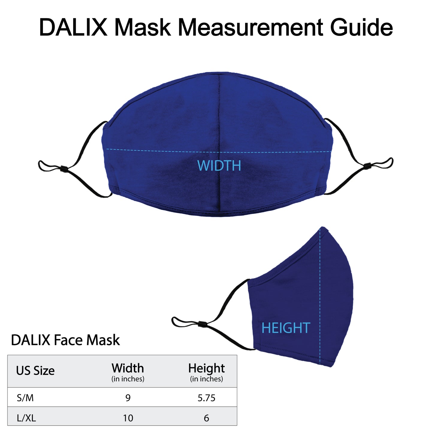 DALIX Cloth Face Mask Reuseable Washable Made in USA - S-M, L-XL Size (20 Pack)