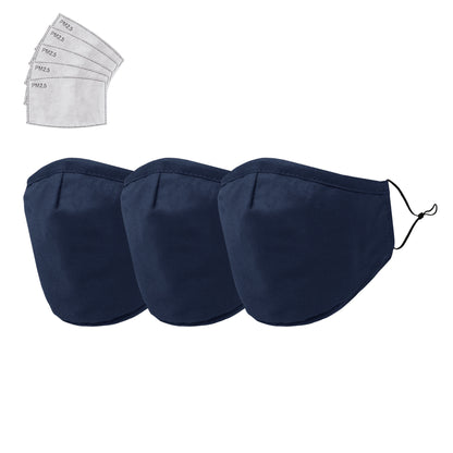 DALIX Cloth Face Mask 3 Layer Filter Pocket Adjustable Nose Ear Loops S/M with Filter- 3 Pack