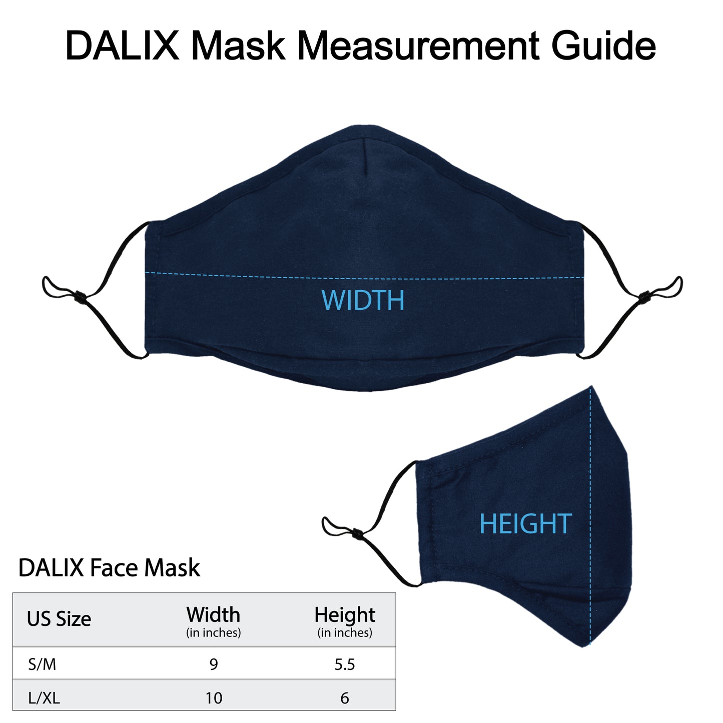 Dalix Cloth Face Mask 3 Layer Filter Pocket Adjustable Nose Ear Loops S/M with Filter