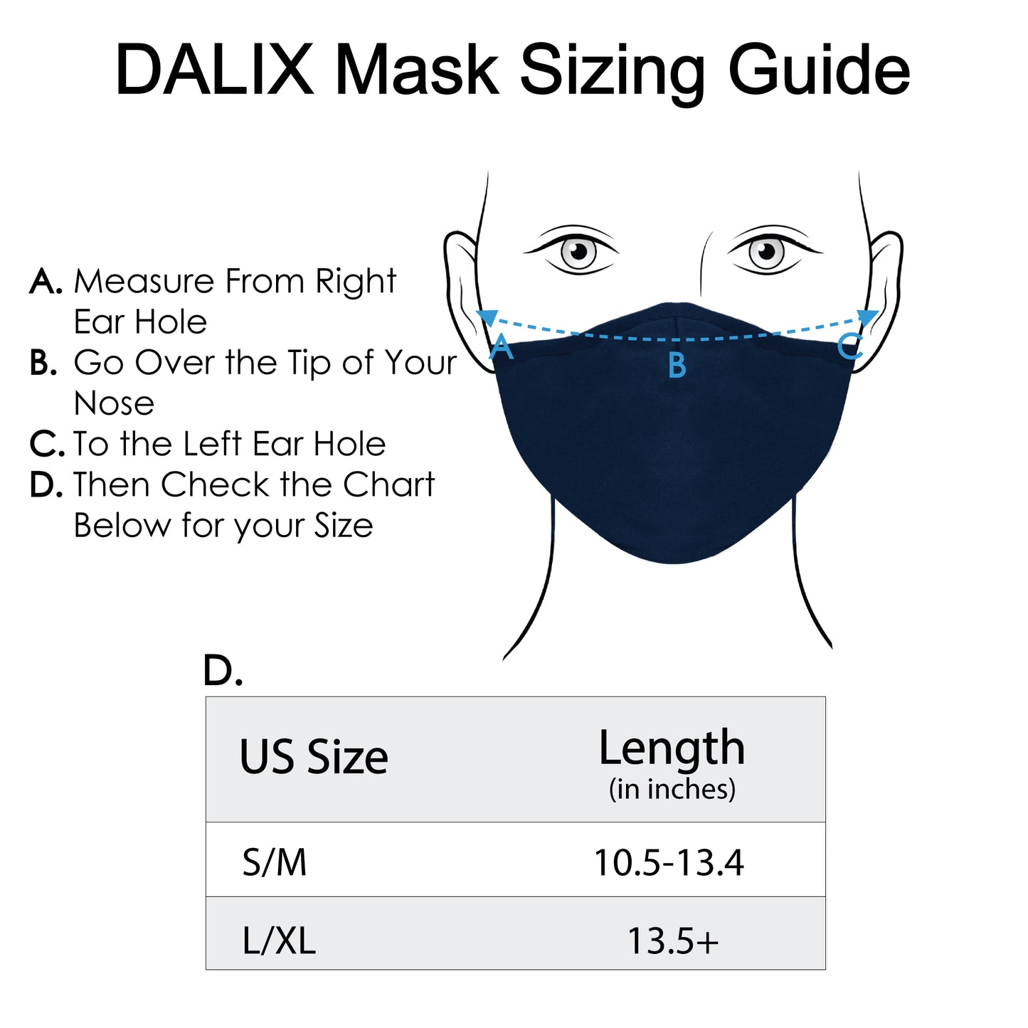 Dalix Cloth Face Mask 3 Layer Filter Pocket Adjustable Nose Ear Loops S/M with Filter