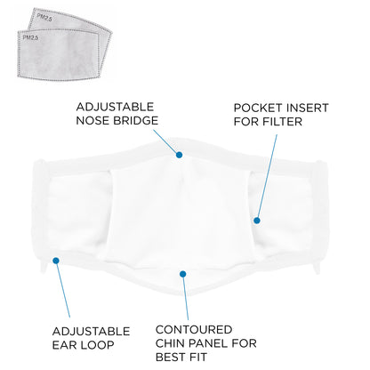 Dalix Cloth Face Mask 3 Layer Filter Pocket Adjustable Nose Ear Loops S/M with Filter