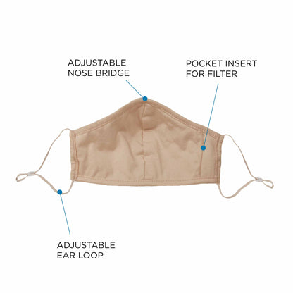 Dalix Skin Tone Cloth Face Mask 3 Layer Filter Pocket Nose Piece (3-Pack)