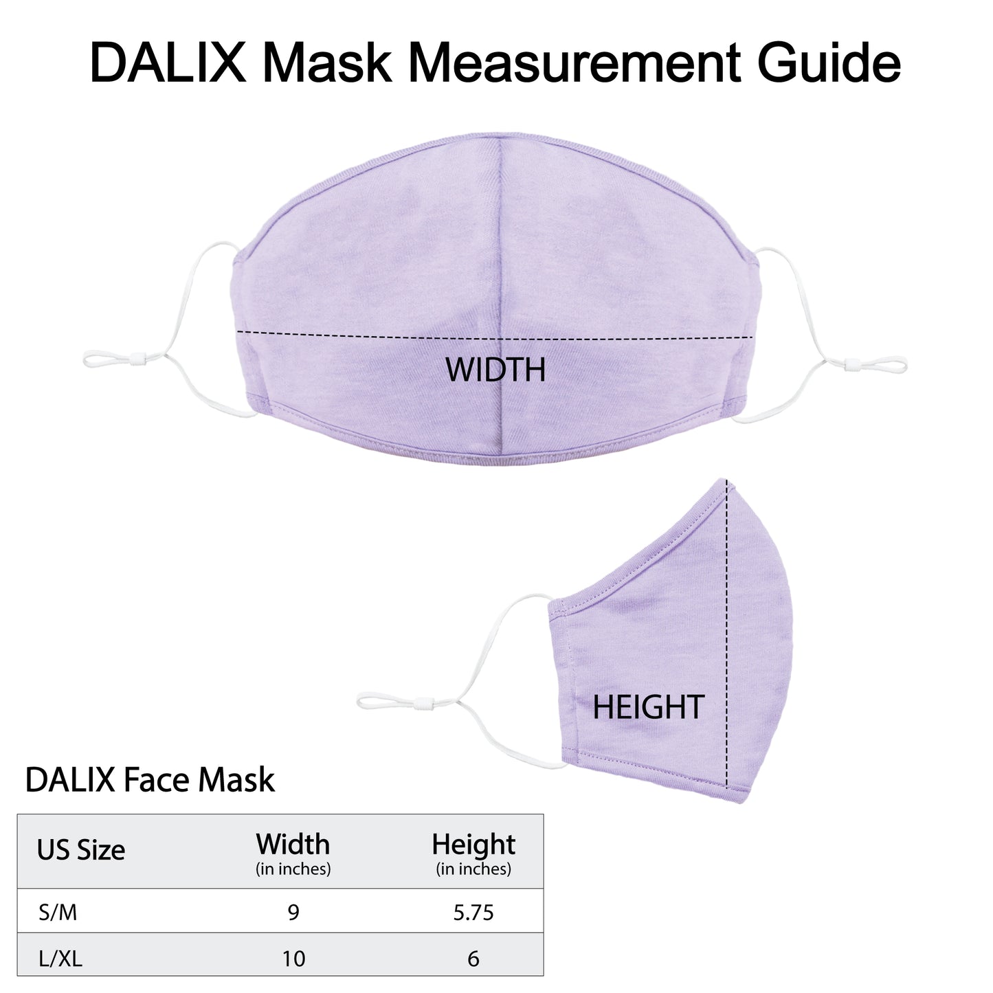 DALIX Cloth Face Mask Reuseable Washable Made in USA - S-M, L-XL Size (20 Pack)