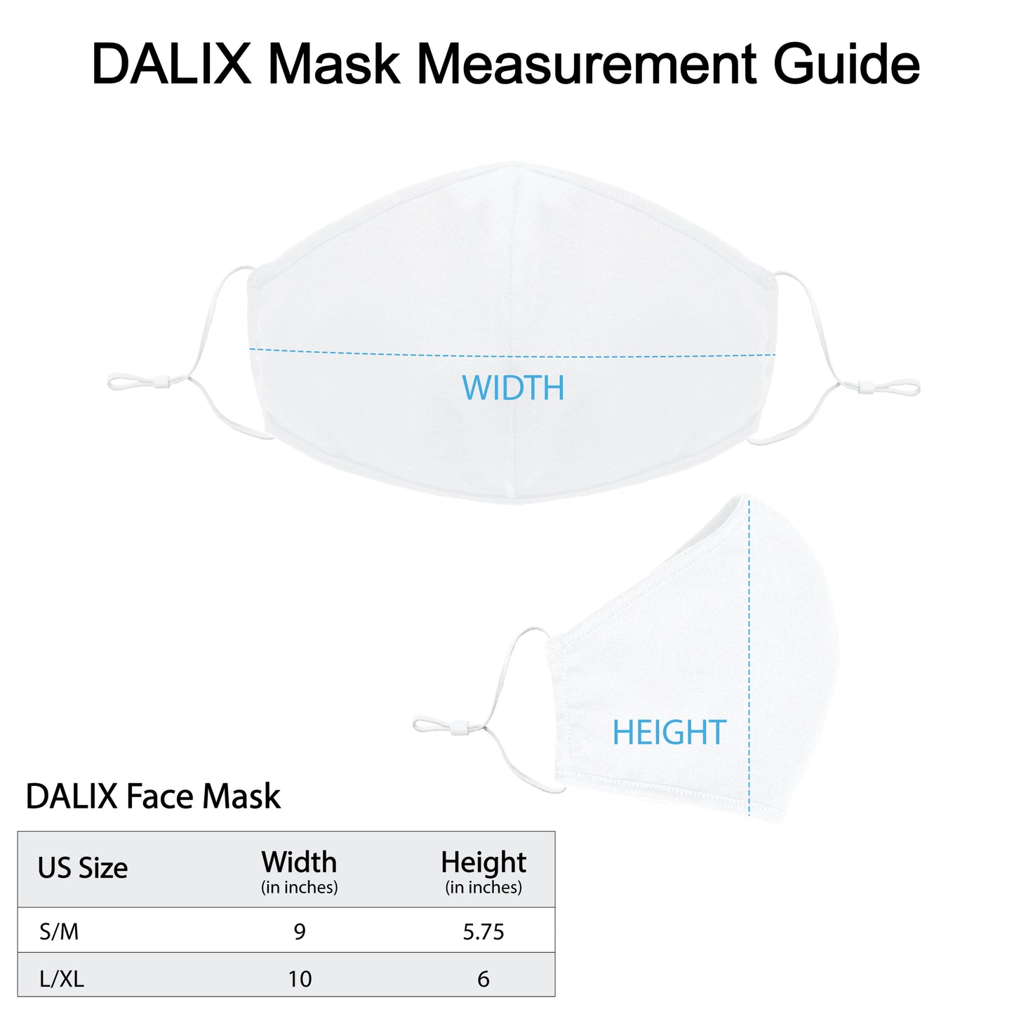 DALIX Cloth Face Mask Reuseable Washable Made in USA - S-M , L-XL Size (5 Pack)