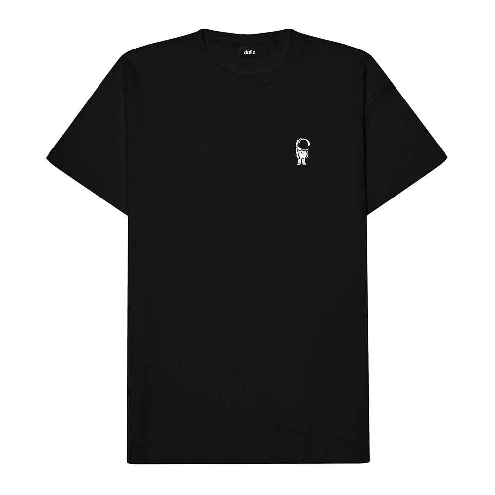 Dalix Astronaut Embroidered Relaxed Heavy Soft Cotton T Shirt Mens in Black L Large