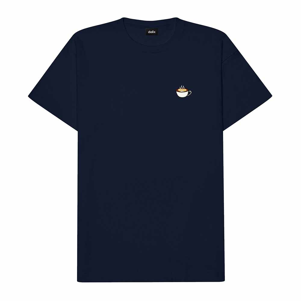 Dalix Cappuccino Embroidered Cotton Relaxed Boxy Fit Short Sleeve Crewneck Tee Shirt Mens in Navy Blue 2XL XX-Large
