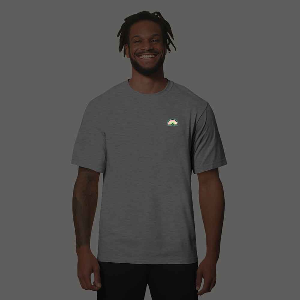 Dalix Rainbow (Glow in the Dark) Embroidered Relaxed Heavy Soft Cotton T Shirt Mens in Athletic Heather M Medium
