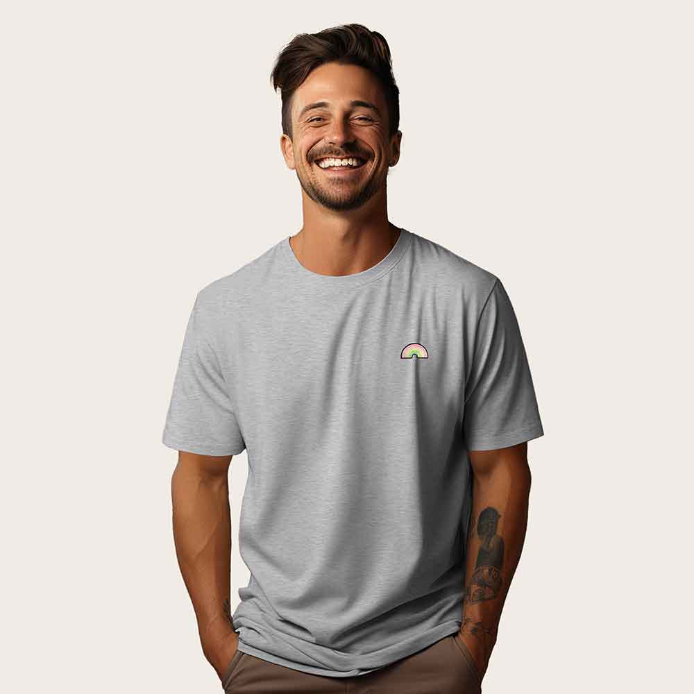 Dalix Rainbow (Glow in the Dark) Embroidered Relaxed Heavy Soft Cotton T Shirt Mens in Athletic Heather S Small