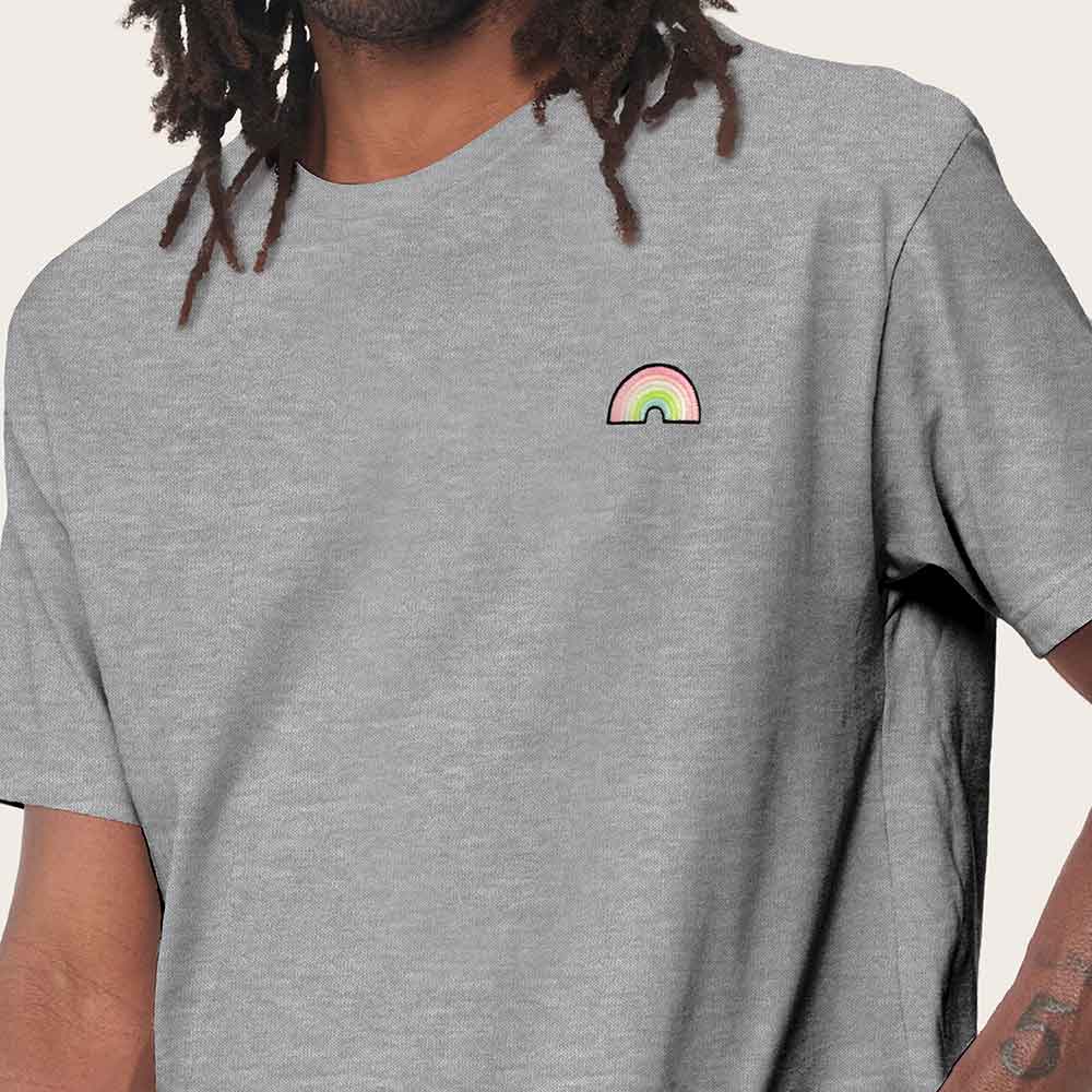 Dalix Rainbow (Glow in the Dark) Embroidered Relaxed Heavy Soft Cotton T Shirt Mens in Athletic Heather XL X-Large