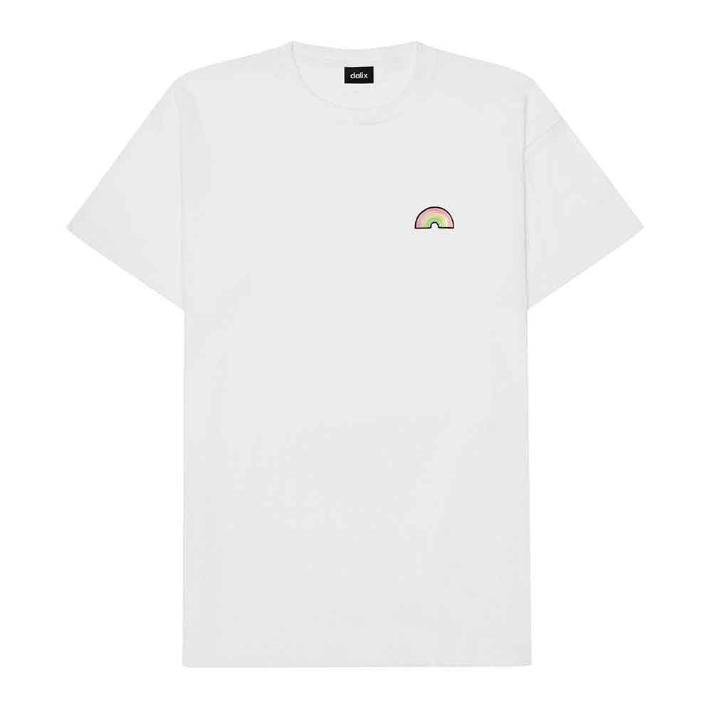 Dalix Rainbow (Glow in the Dark) Embroidered Relaxed Heavy Soft Cotton T Shirt Mens in Dark Gray S Small