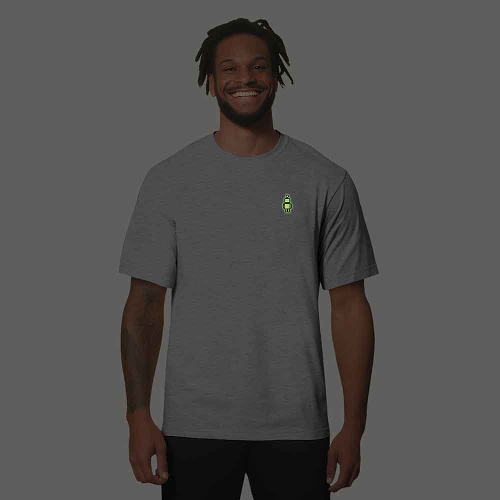 Dalix Robot (Glow in the Dark) Embroidered Relaxed Heavy Soft Cotton T Shirt Mens in Athletic Heather M Medium
