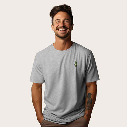 Dalix Robot (Glow in the Dark) Embroidered Relaxed Heavy Soft Cotton T Shirt Mens in Athletic Heather S Small