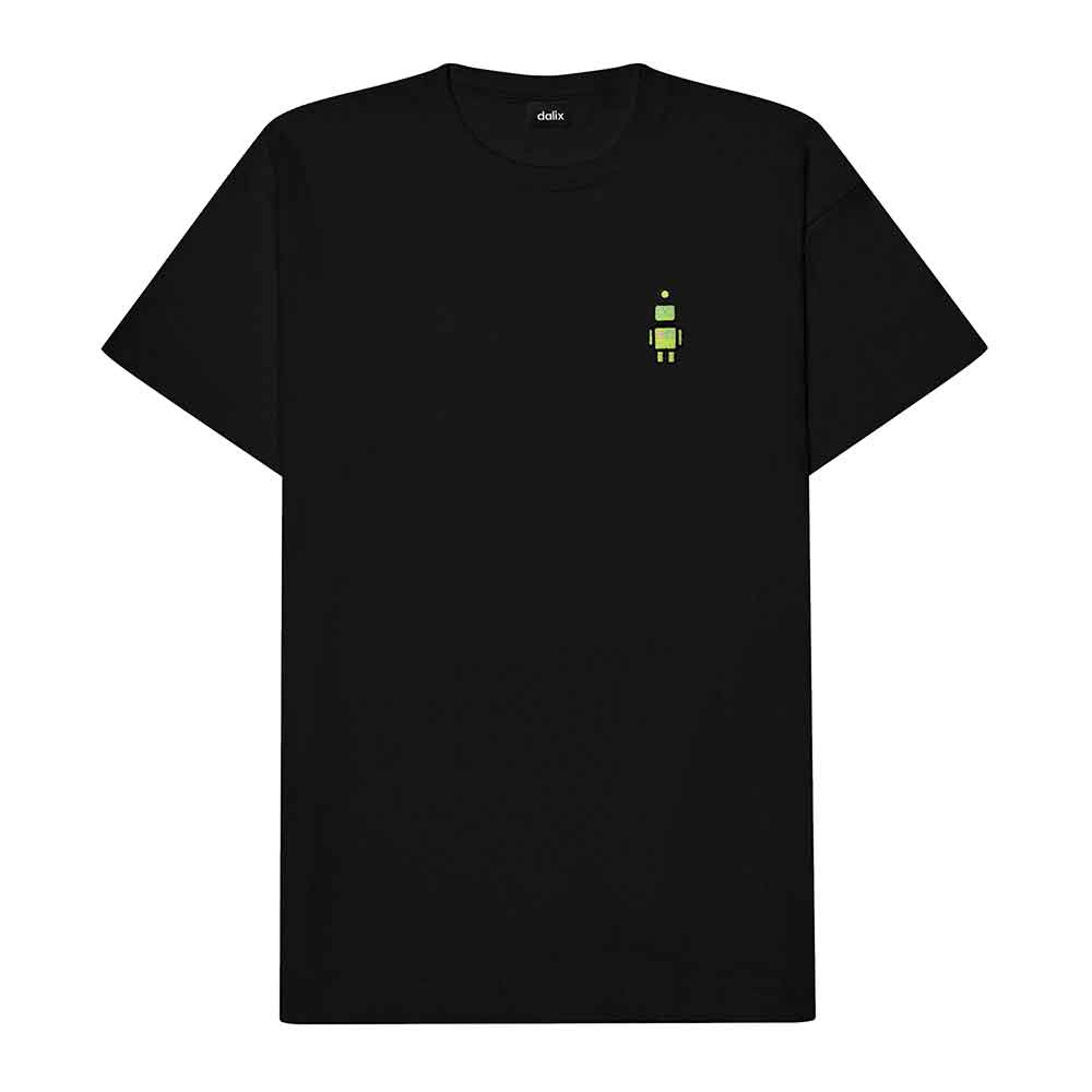 Dalix Robot (Glow in the Dark) Embroidered Relaxed Heavy Soft Cotton T Shirt Mens in Black L Large