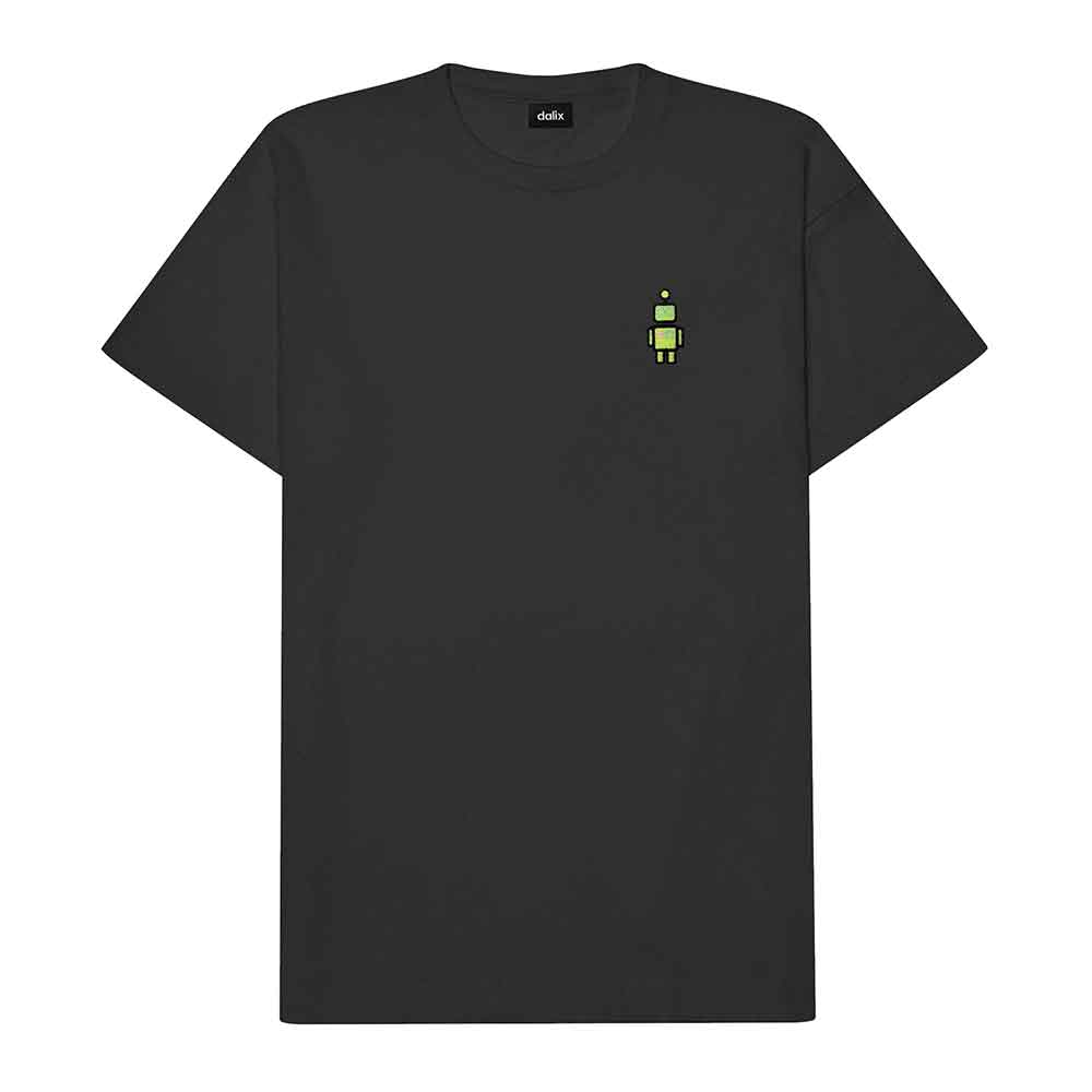 Dalix Robot (Glow in the Dark) Embroidered Relaxed Heavy Soft Cotton T Shirt Mens in Black M Medium