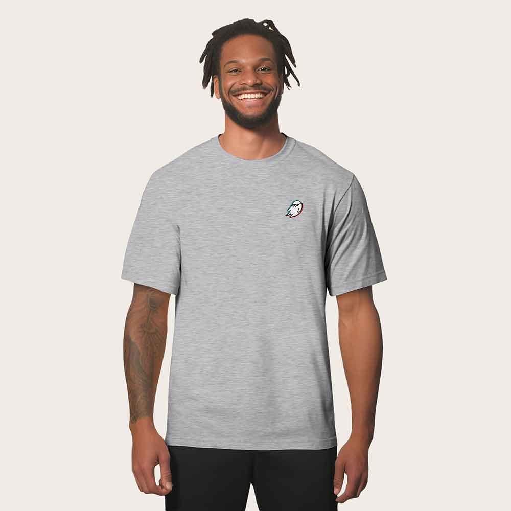 Dalix Ghost Life Embroidered Relaxed Heavy Soft Cotton T Shirt Mens in Athletic Heather M Medium