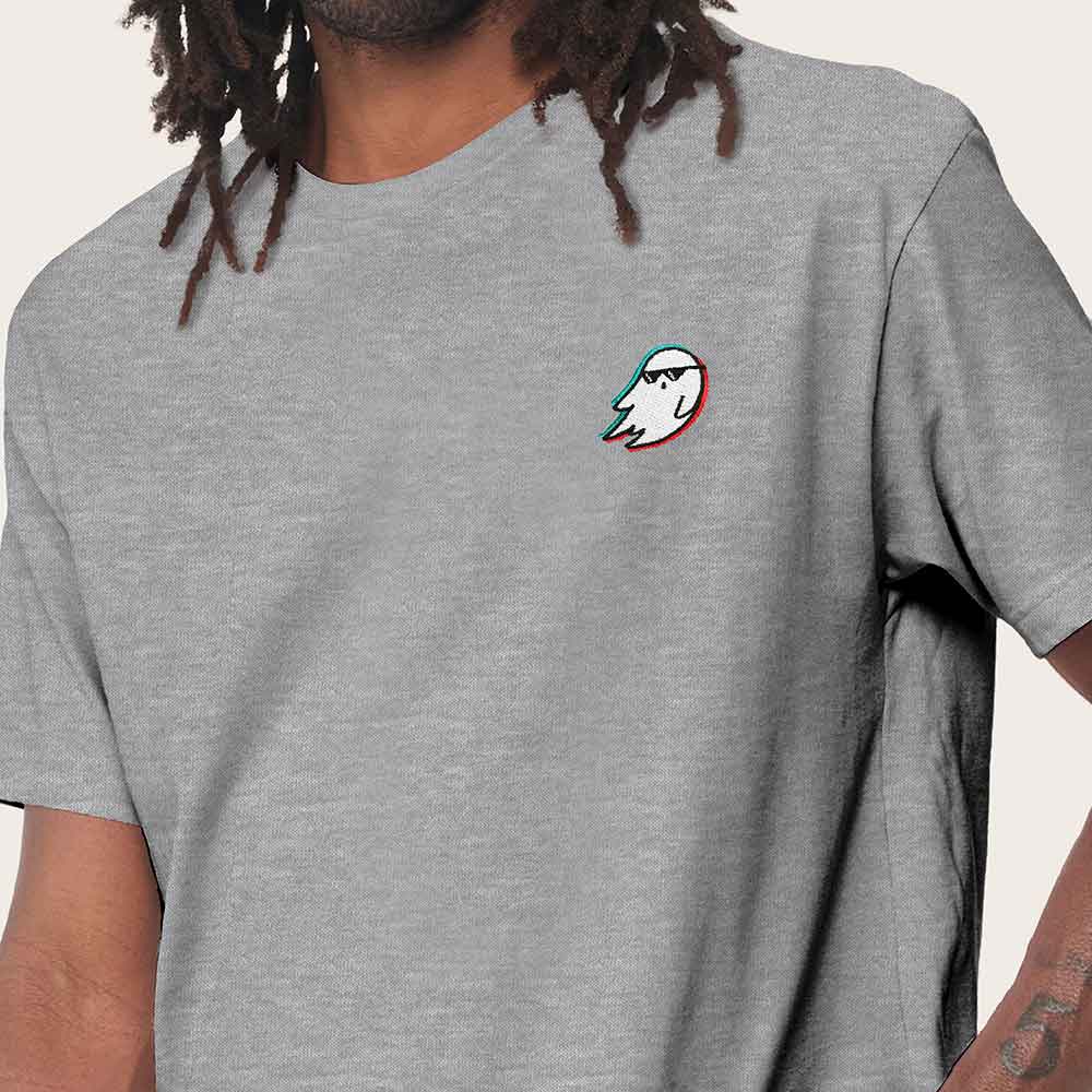 Dalix Ghost Life Embroidered Relaxed Heavy Soft Cotton T Shirt Mens in Athletic Heather XL X-Large