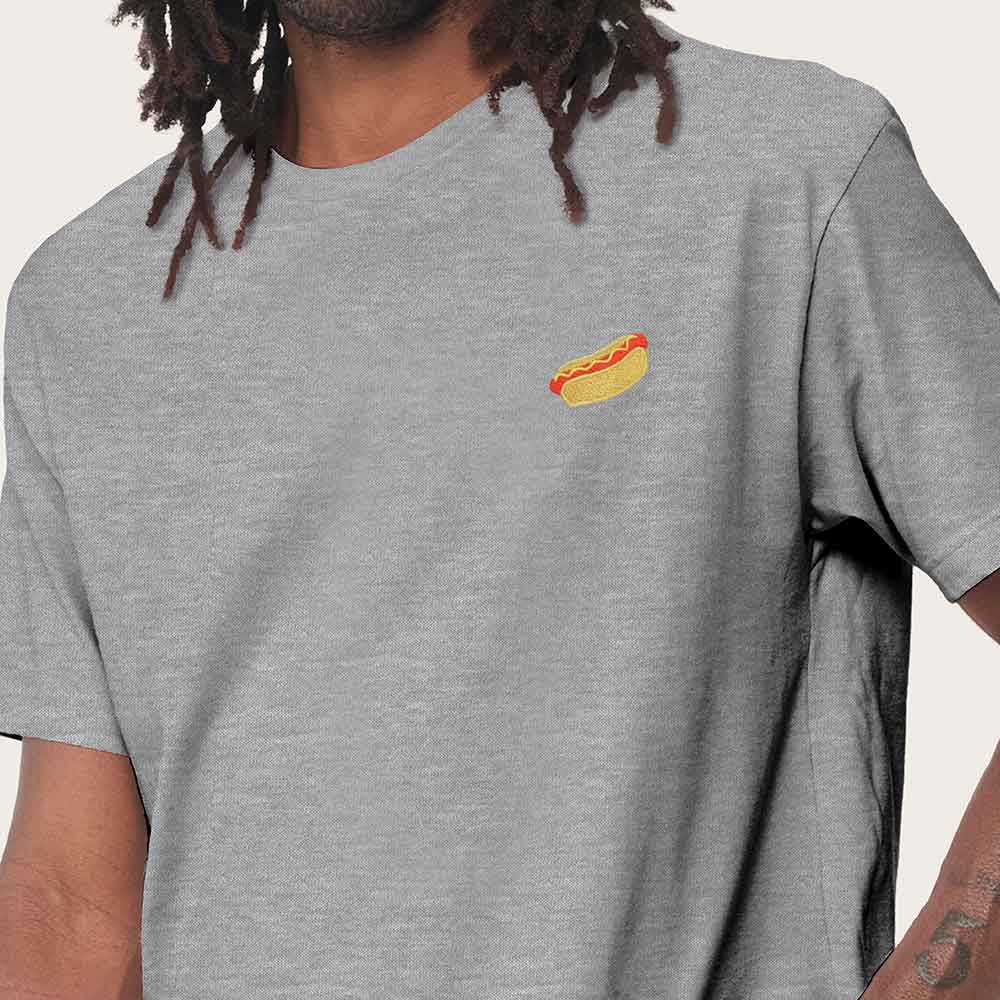 Dalix Hot Dog Embroidered Relaxed Heavy Soft Cotton T Shirt Mens in Athletic Heather XL X-Large