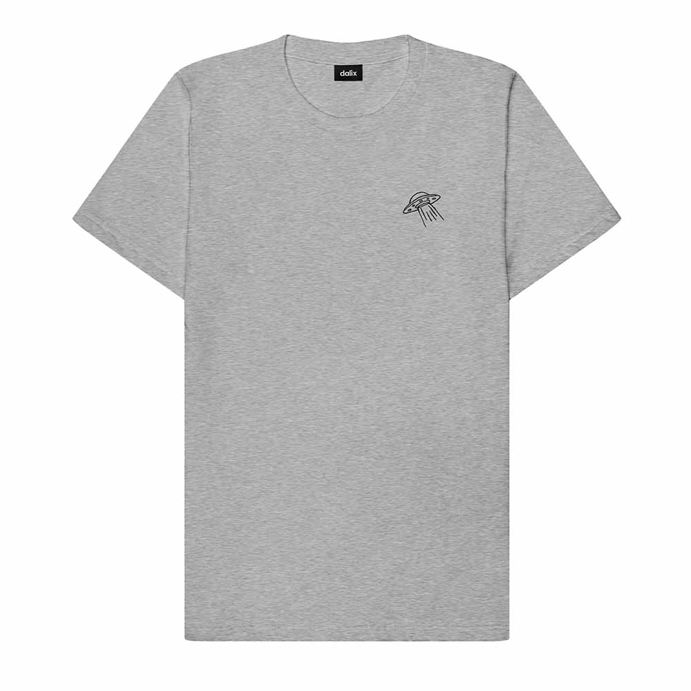 Dalix UFO Embroidered Cotton Relaxed Boxy Fit Short Sleeve Crewneck Tee Shirt Mens in Athletic Heather 2XL XX-Large