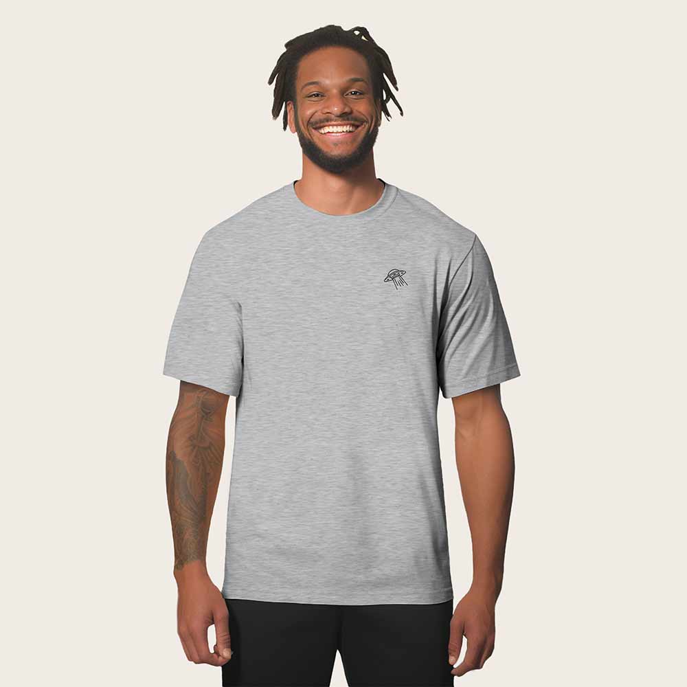 Dalix UFO Embroidered Cotton Relaxed Boxy Fit Short Sleeve Crewneck Tee Shirt Mens in Athletic Heather 2XL XX-Large