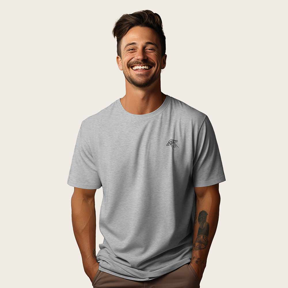Dalix UFO Embroidered Cotton Relaxed Boxy Fit Short Sleeve Crewneck Tee Shirt Mens in Athletic Heather 2XL XX-Large