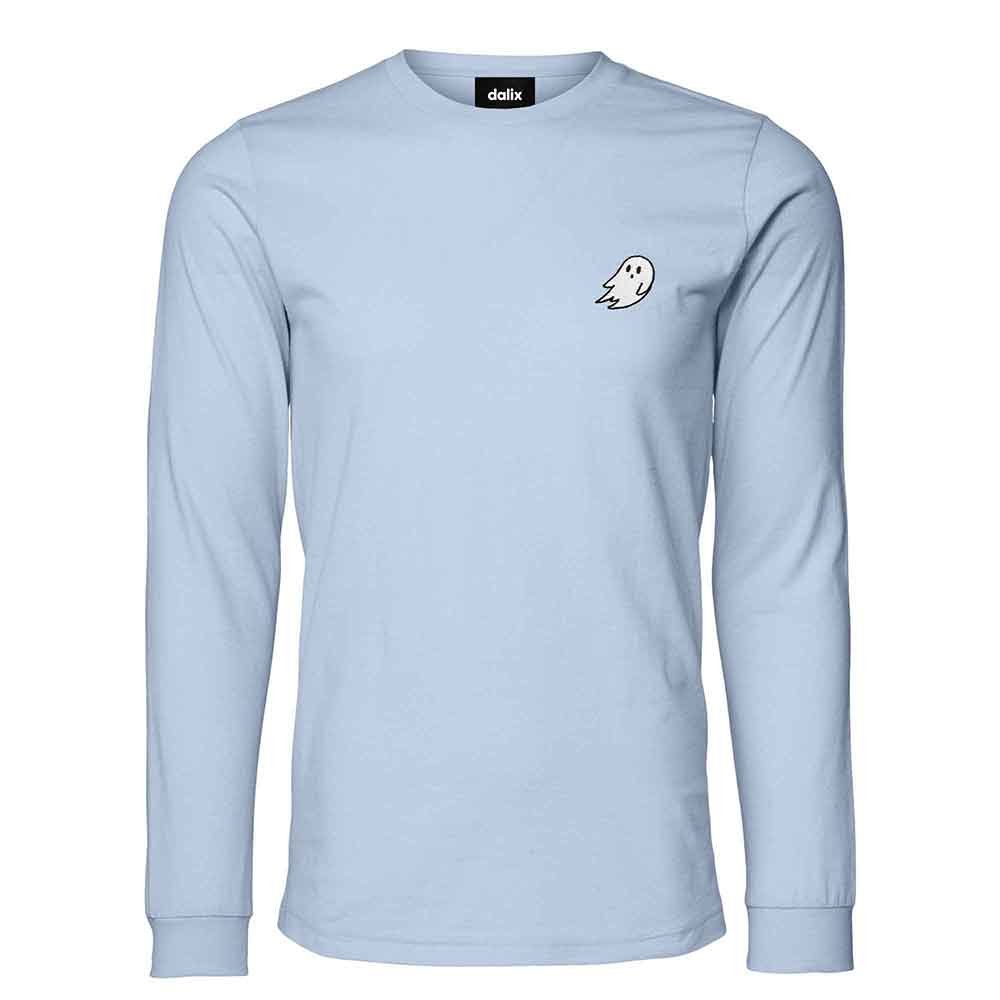Dalix Ghost Embroidered Long Sleeve Tee Lightweight Soft Cotton Shirt Mens in Baby Blue 2XL XX-Large