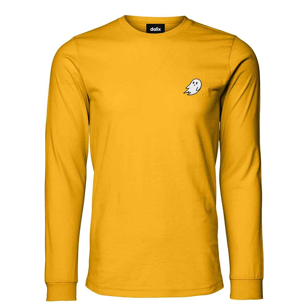 Dalix Ghost Embroidered Long Sleeve Tee Lightweight Soft Cotton Shirt Mens in Gold 2XL XX-Large