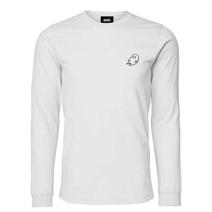 Dalix Ghost Embroidered Long Sleeve Tee Lightweight Soft Cotton Shirt Mens in White 2XL XX-Large