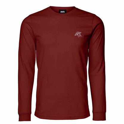 Dalix UFO Embroidered Cotton Classic Fit Long Sleeve Crewneck Tee Shirt Mens in Cardinal Red 2XL XX-Large