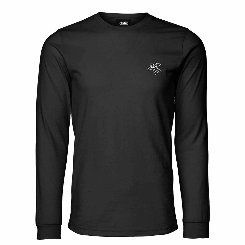 Dalix UFO Embroidered Cotton Classic Fit Long Sleeve Crewneck Tee Shirt Mens in Dark Gray 2XL XX-Large