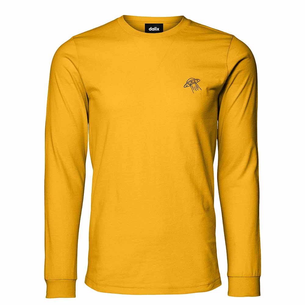 Dalix UFO Embroidered Cotton Classic Fit Long Sleeve Crewneck Tee Shirt Mens in Gold 2XL XX-Large