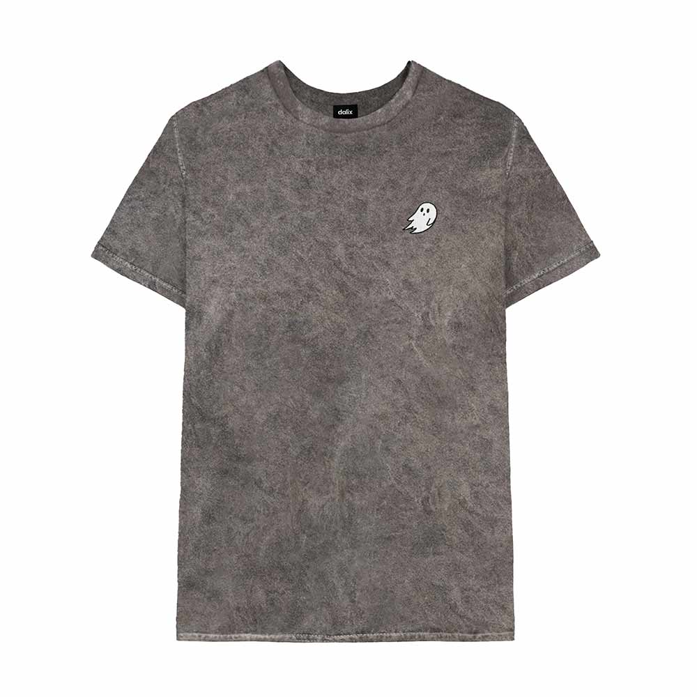 Dalix Ghost Embroidered Mineral Wash Tie Dye Cotton Short Sleeve Tee T Shirt Mens in Gray 2XL XX-Large