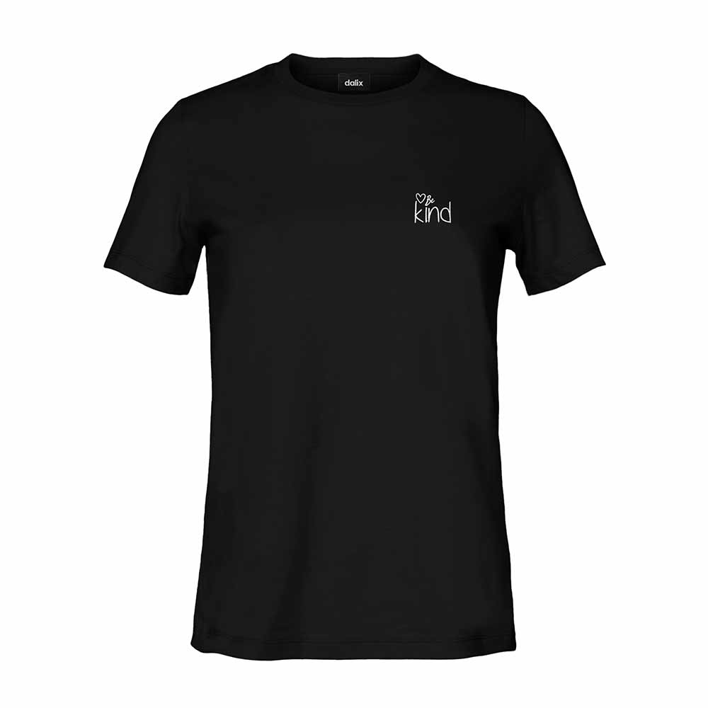 Dalix Be Kind Embroidered Cotton Relaxed Fit Short Sleeve Crewneck Tee Shirt Women in Black 2XL XX-Large