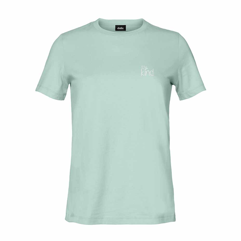 Dalix Be Kind Embroidered Cotton Relaxed Fit Short Sleeve Crewneck Tee Shirt Women in Dusty Blue 2XL XX-Large