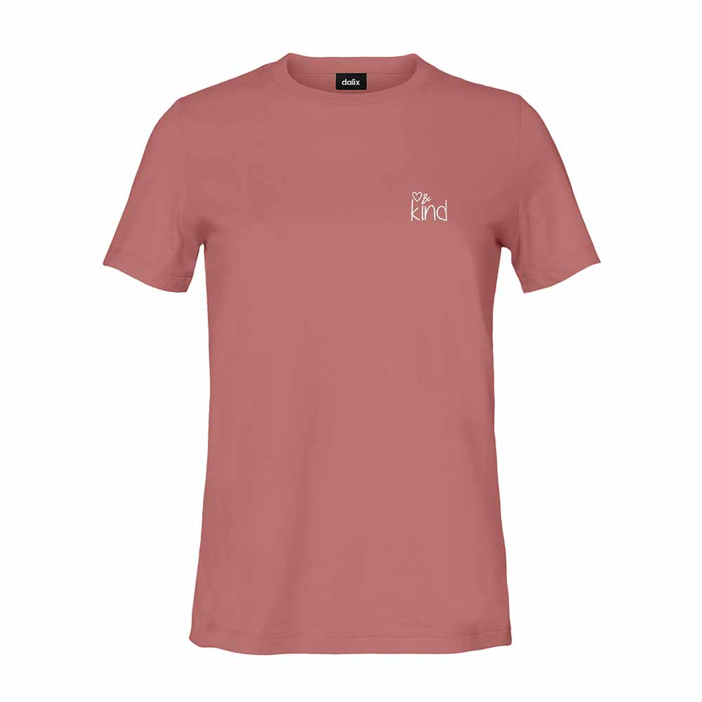 Dalix Be Kind Embroidered Cotton Relaxed Fit Short Sleeve Crewneck Tee Shirt Women in Mauve 2XL XX-Large