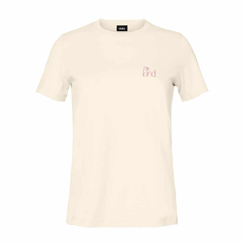 Dalix Be Kind Embroidered Cotton Relaxed Fit Short Sleeve Crewneck Tee Shirt Women in Natural 2XL XX-Large