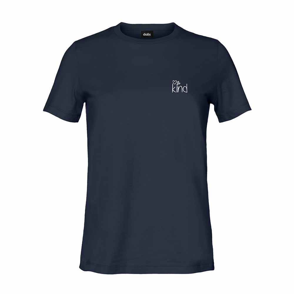 Dalix Be Kind Embroidered Cotton Relaxed Fit Short Sleeve Crewneck Tee Shirt Women in Navy Blue 2XL XX-Large