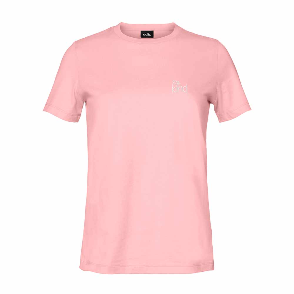 Dalix Be Kind Embroidered Cotton Relaxed Fit Short Sleeve Crewneck Tee Shirt Women in Charity Pink 2XL XX-Large