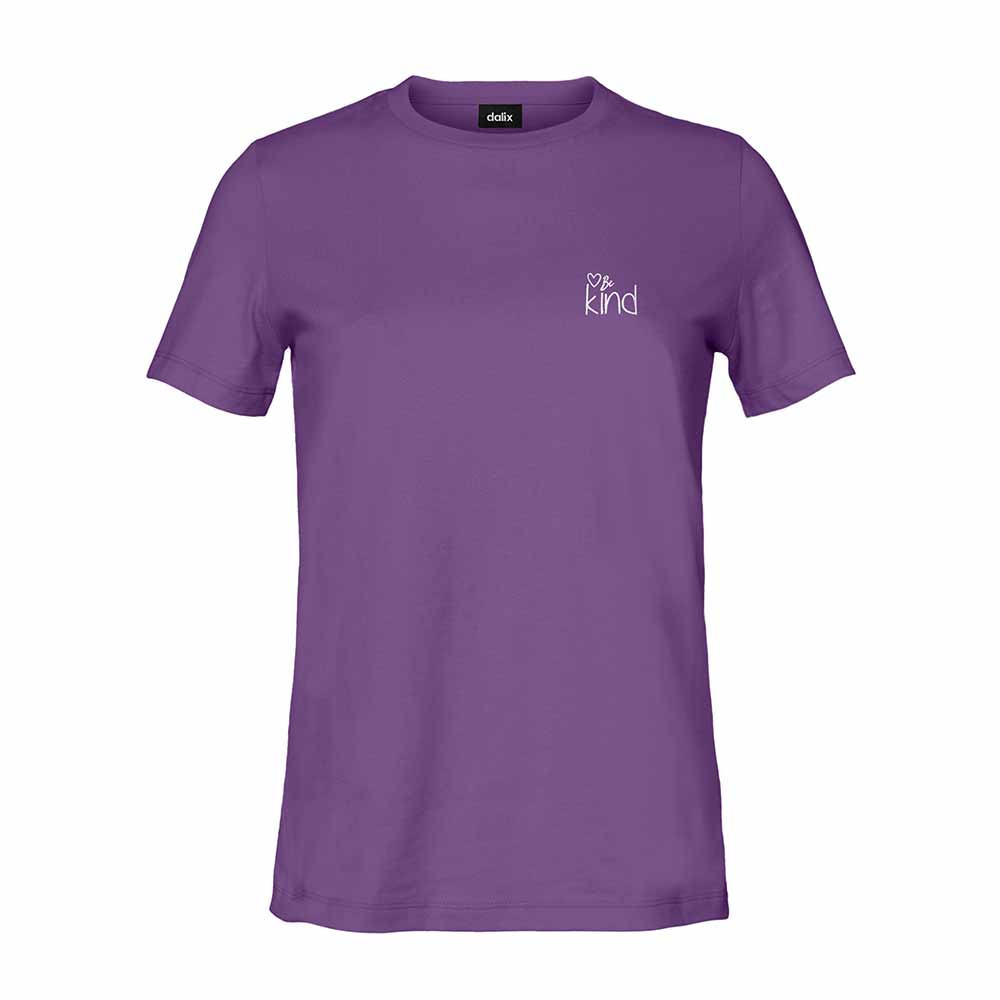 Dalix Be Kind Embroidered Cotton Relaxed Fit Short Sleeve Crewneck Tee Shirt Women in Orchid Purple 2XL XX-Large