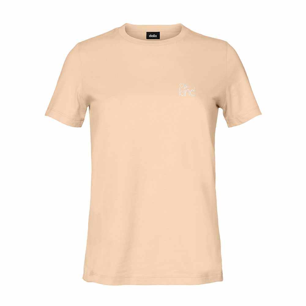 Dalix Be Kind Embroidered Cotton Relaxed Fit Short Sleeve Crewneck Tee Shirt Women in Sand 2XL XX-Large