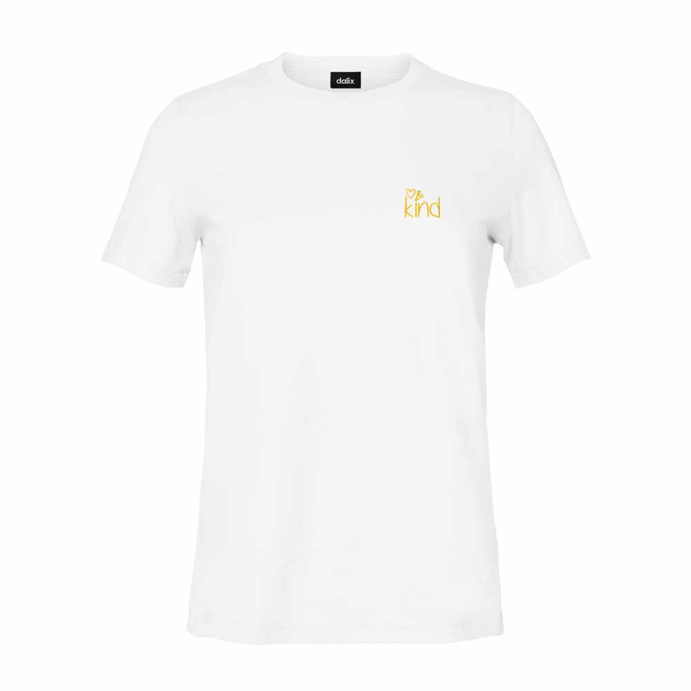 Dalix Be Kind Embroidered Cotton Relaxed Fit Short Sleeve Crewneck Tee Shirt Women in Vintage White 2XL XX-Large