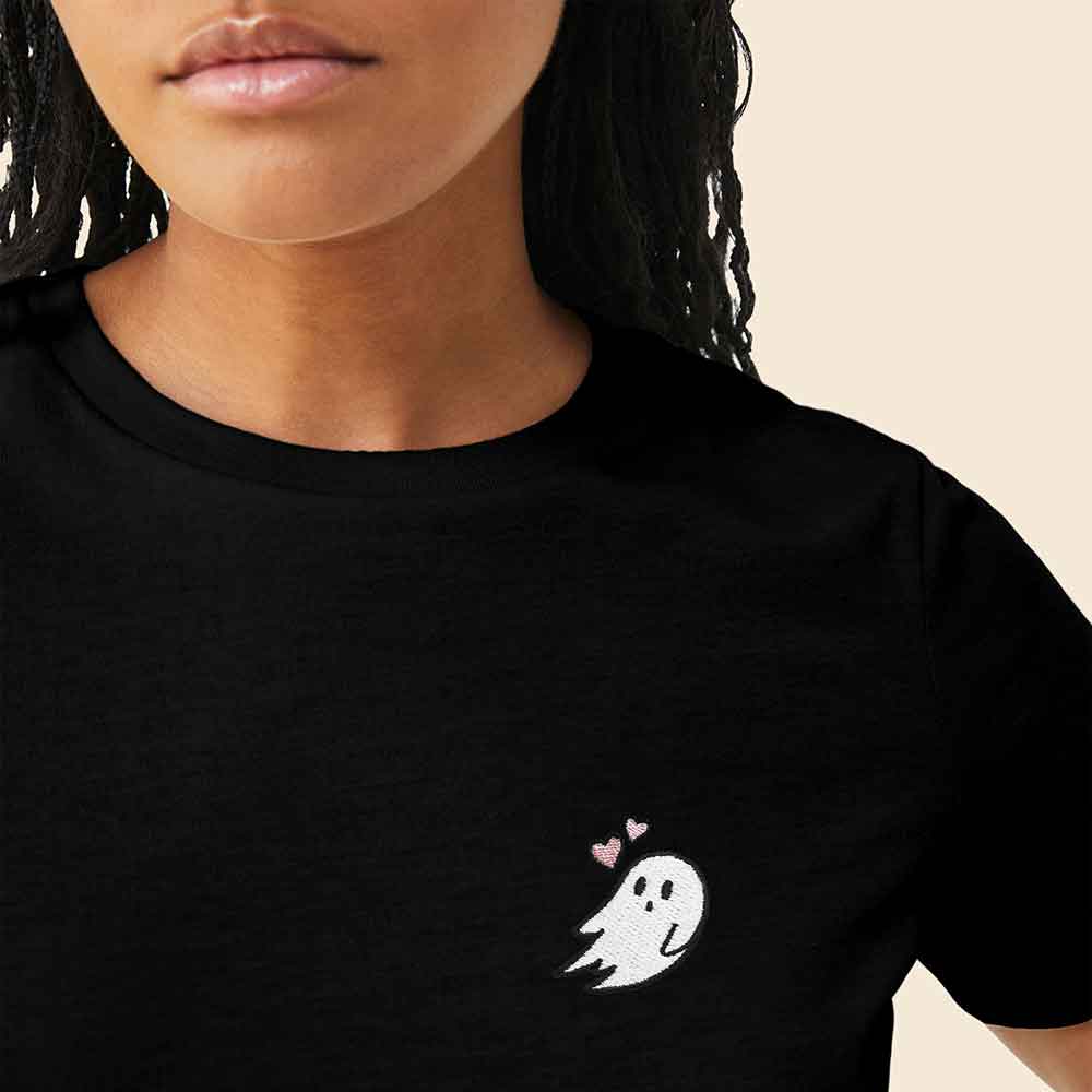 Dalix Heartly Ghost Embroidered Soft Cotton Short Sleeve T Shirt Womens in Black 2XL XX-Large
