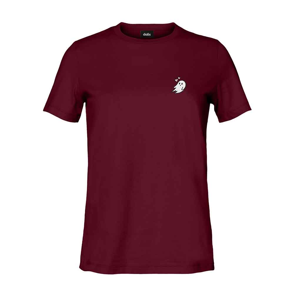 Dalix Heartly Ghost Embroidered Soft Cotton Short Sleeve T Shirt Womens in Maroon 2XL XX-Large