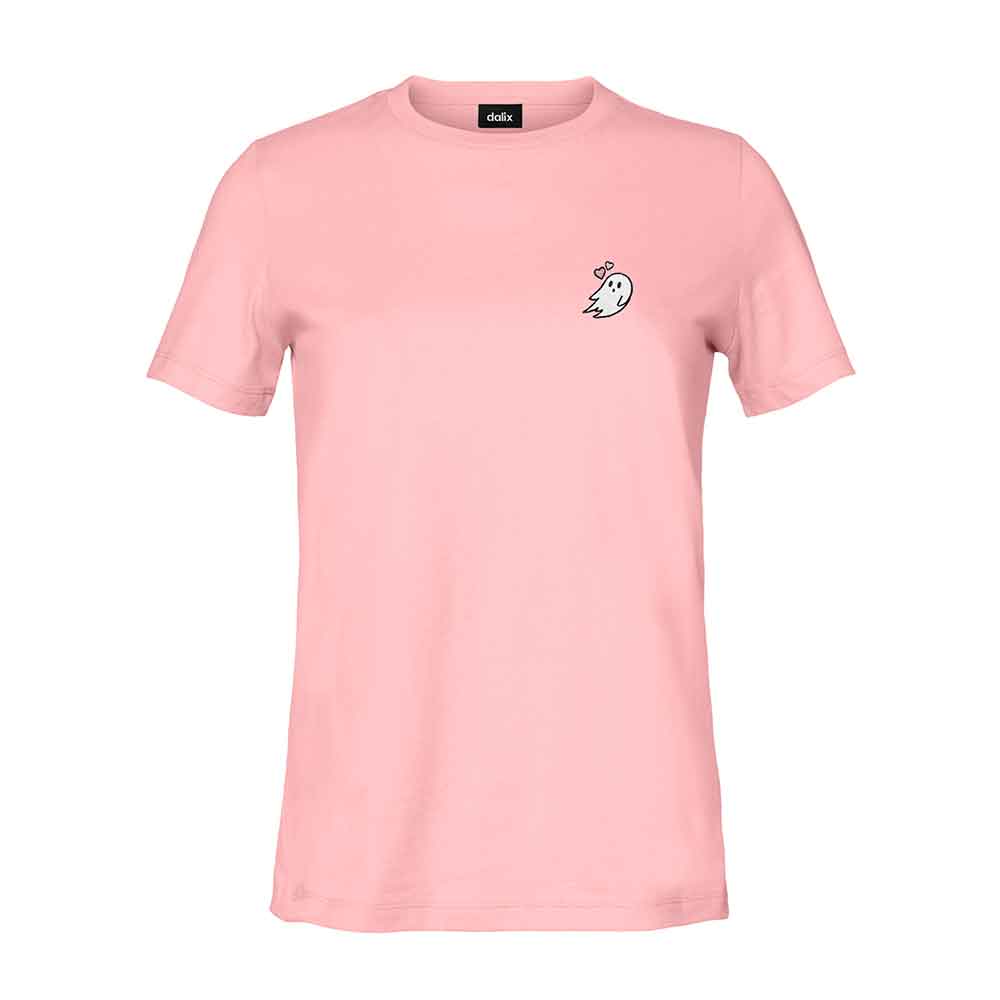 Dalix Heartly Ghost Embroidered Soft Cotton Short Sleeve T Shirt Womens in Pink 2XL XX-Large