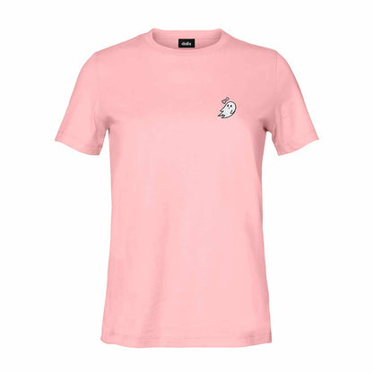 Dalix Heartly Ghost Embroidered Cotton Relaxed Fit Short Sleeve Crewneck Tee Shirt Women in Charity Pink 2XL XX-Large
