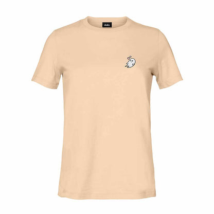 Dalix Heartly Ghost Embroidered Cotton Relaxed Fit Short Sleeve Crewneck Tee Shirt Women in Sand 2XL XX-Large