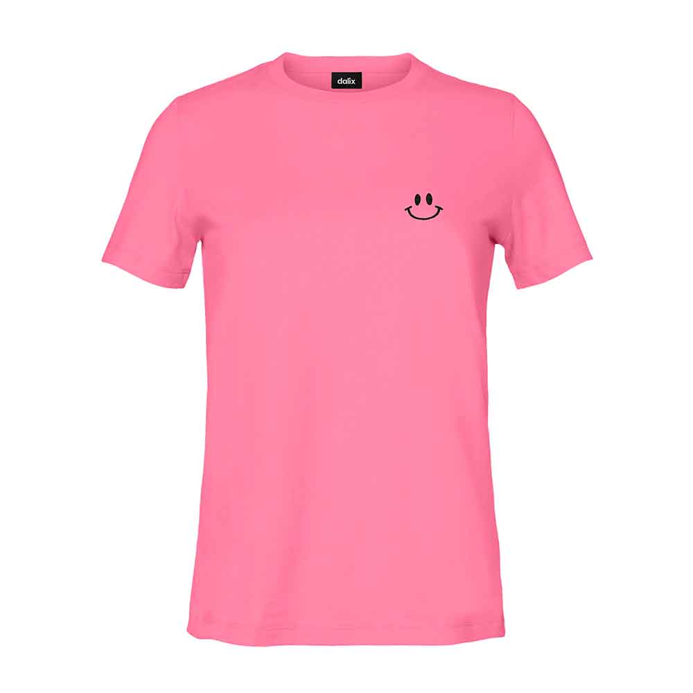 Dalix Smile Face Embroidered Soft Cotton Short Sleeve T Shirt Womens in Charity Pink 2XL XX-Large