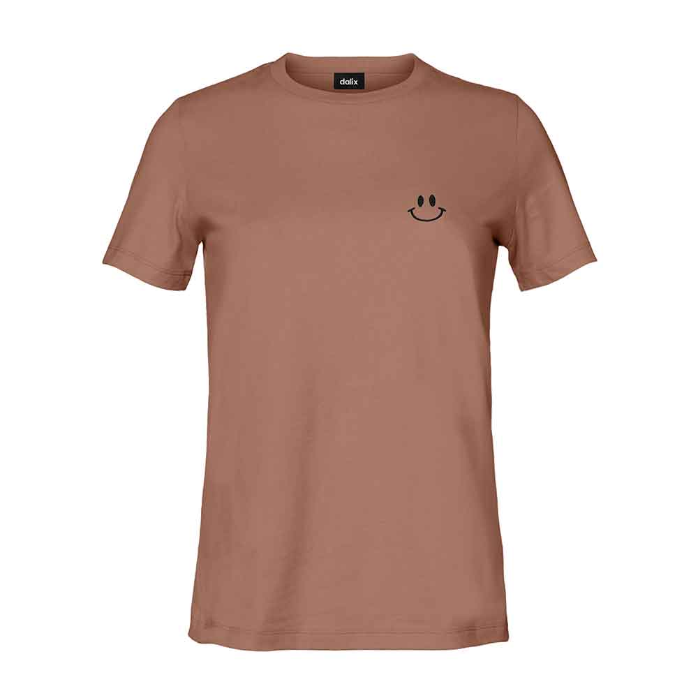 Dalix Smile Face Embroidered Soft Cotton Short Sleeve T Shirt Womens in Chestnut 2XL XX-Large