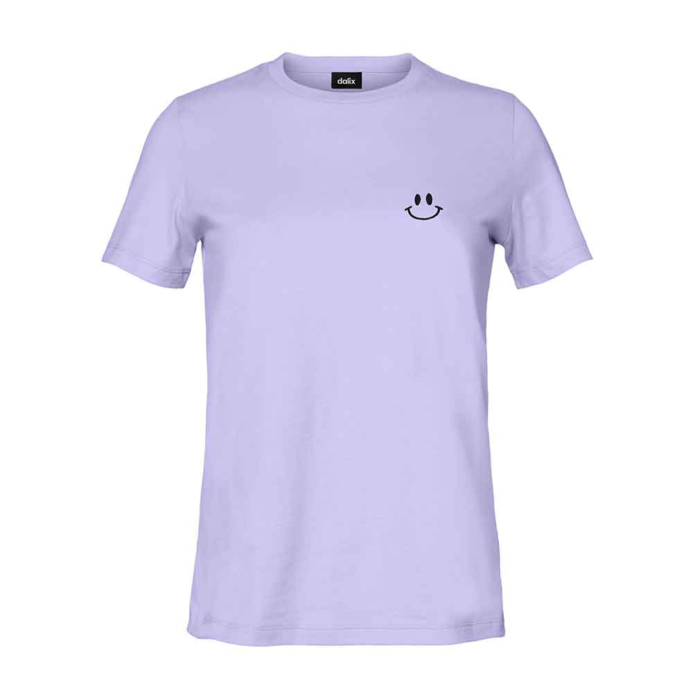 Dalix Smile Face Embroidered Soft Cotton Short Sleeve T Shirt Womens in Dark Lavender 2XL XX-Large