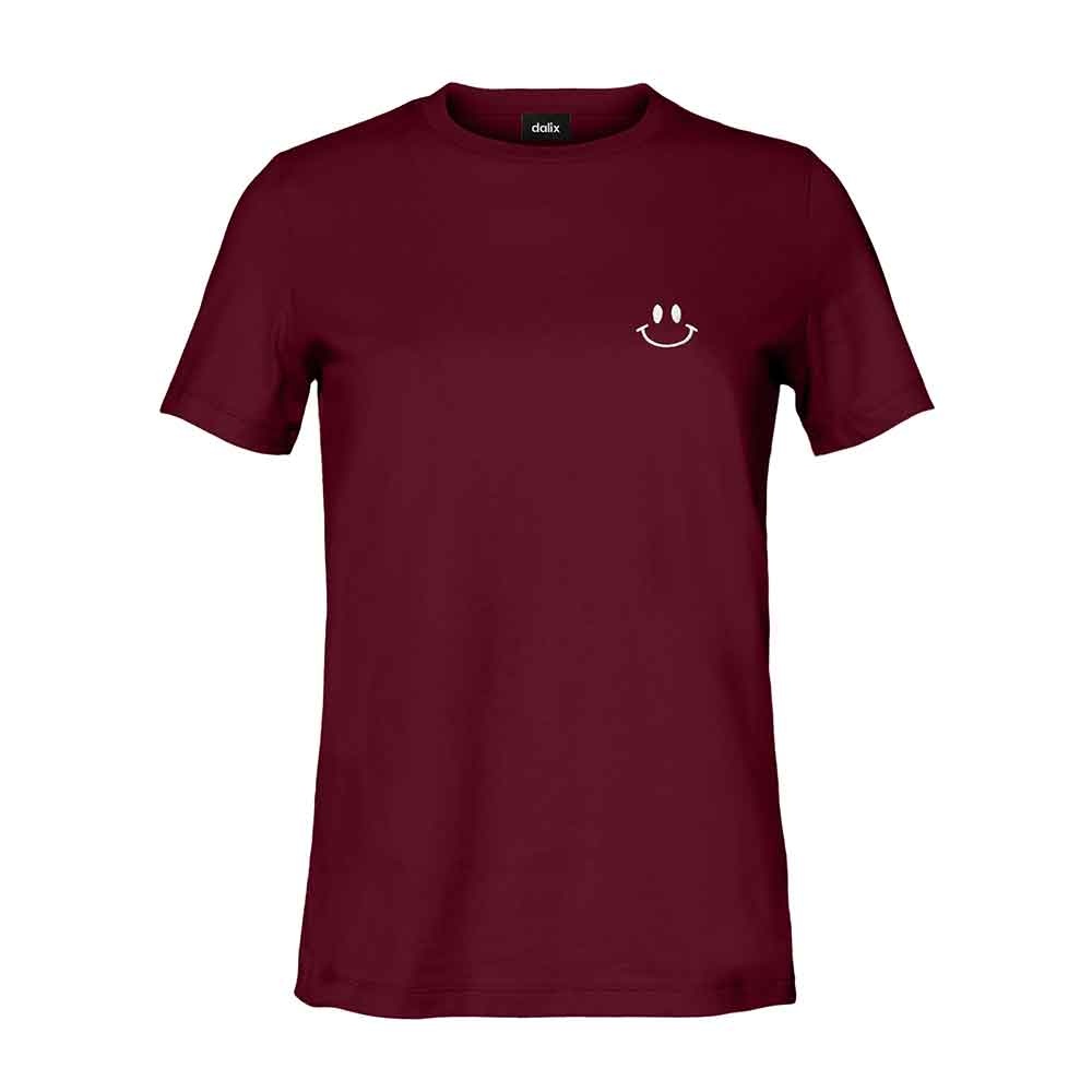 Dalix Smile Face Embroidered Soft Cotton Short Sleeve T Shirt Womens in Maroon 2XL XX-Large