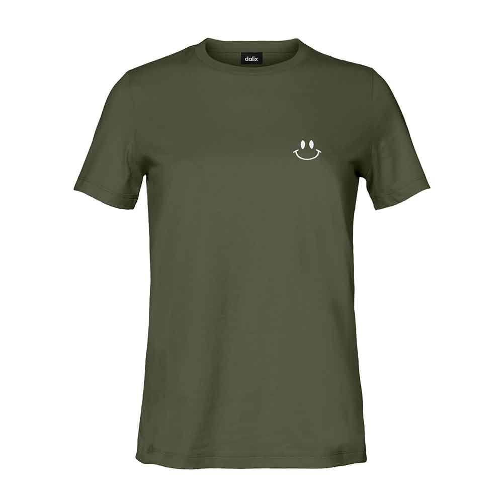 Dalix Smile Face Embroidered Soft Cotton Short Sleeve T Shirt Womens in Military Green 2XL XX-Large